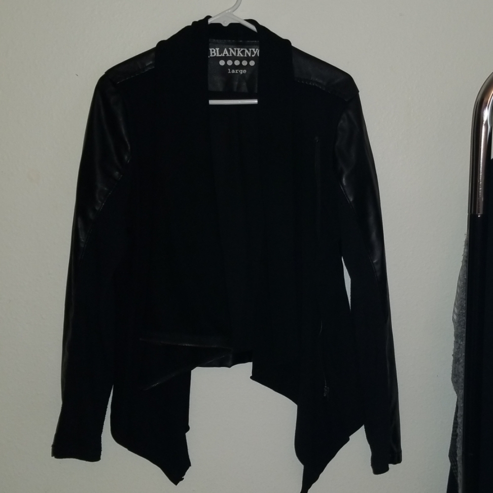 BLANKNYC Drape Collar Faux Leather Jacket